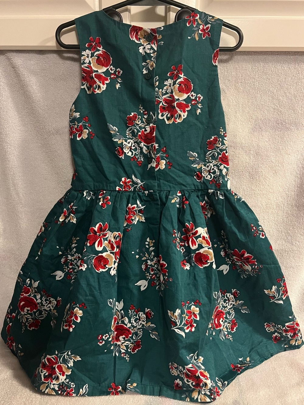 Carter's Teal Green Floral Fit-and-Flare Dress with Red Blooms